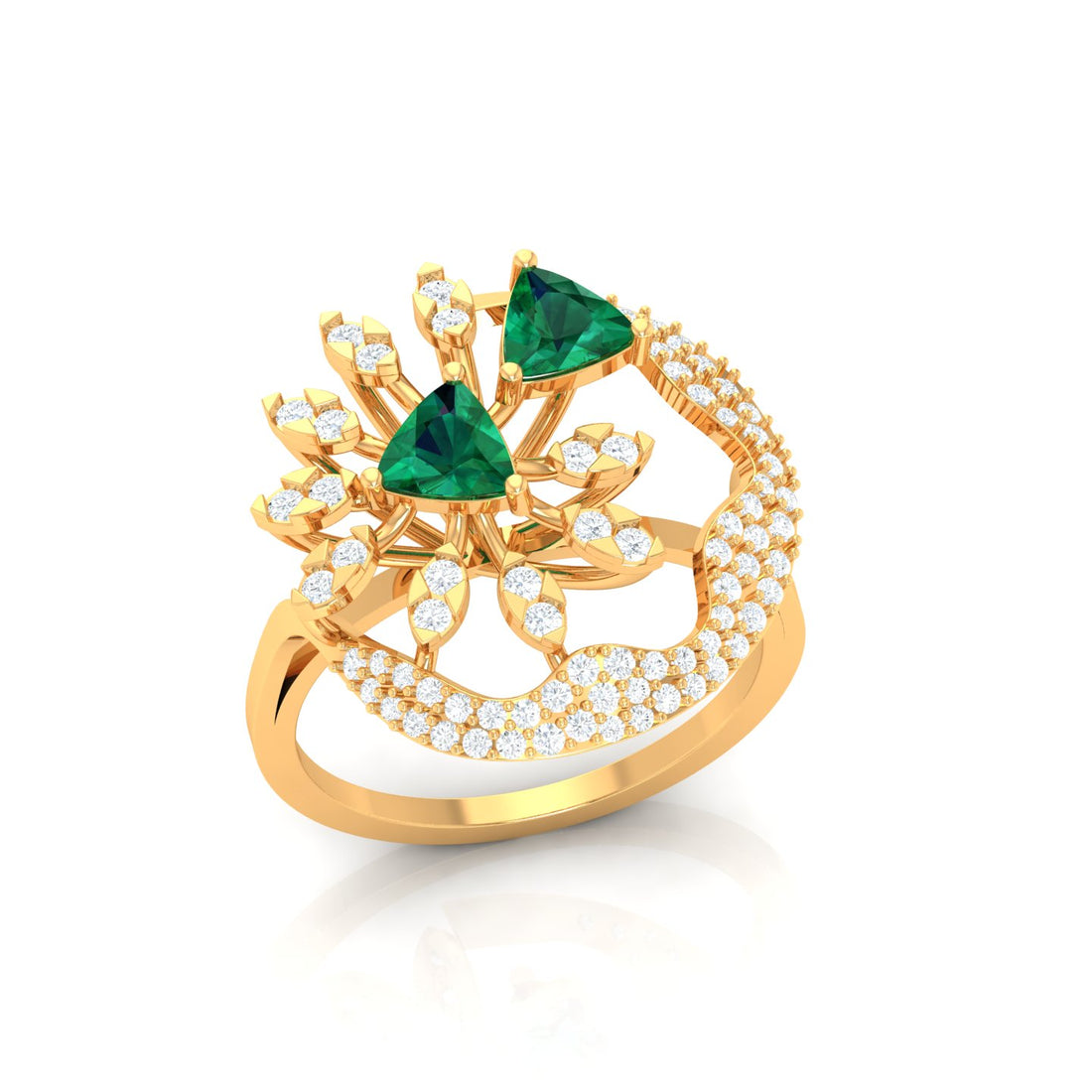 Double Finger Emerald Cocktail Ring
