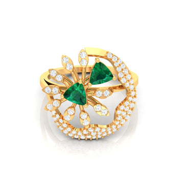 Double Finger Emerald Cocktail Ring