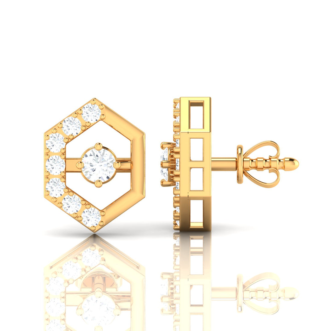 Gleaming Hexagon Diamond Stud Earrings